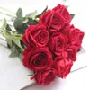 Kwiaty dekoracyjne jedwabny kwiat czerwony róża Pography rekwizyty lateksowy domowy dom do domu dekoracja ślubna fałszywe róże