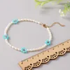 Bracelets de cheville perle d'eau douce naturelle cheville pour femmes riz blanc fleur de marguerite dorée bijoux fins