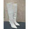 Lady Women 2024 Yeni Stil Diz Botları Patent Koyun Derisi Deri Moda Yüksek Topuklu Noktalı Yatık Ayak "
