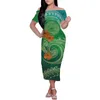 Casual Dresses Hycool Samoan Print Tribal Green Party Dress Women Elegant Off Shoulder For Wedding Guest Bodycon Maxi Floral