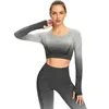 Joga sportowy strój dla kobiet gimnastyczne ubrania fitnessowe T-shirt z długi rękawem wyściełany pół długości bieganie szczupły trening sportowy Top Lyx212