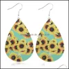 Dangle Lustre Tournesol Imprimé Faux Cuir Boucles D'oreilles En Forme De Larme Colorf Couches De Fleurs Motif Goutte D'eau Cadeaux Créatifs Livraison Dhv4P