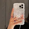 Casos de luxo Korea Bear Love Ring Suport Stand Wave Transparent Phone Case para iPhone 12 13 14 Pro Max 11 mini xr x Xs 7 8 Plus Se 3 Capa