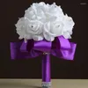 Decoratieve bloemen Hoogwaardige mode 6 kleuren Bridal Bouquet Rose Foam Crystal Diamante bruiloft Handgemaakte bruidsmeisje bloemdecoratie