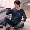 Men's Sleepwear Men's Pajamas Set Spring Autumn Leisure Elastic Waist Men Cotton Long Sleeve Nightwear Top Home Cloth