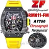 Z Ultimi zf202255011 Orologio da uomo A7750 Cronografo Automatico NTPT Cassa in fibra di carbonio Quadrante scheletrato Indicatori numerici Cinturino in caucciù giallo Super Edition Orologi per l'eternità