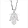 Pendant Necklaces Iced Out Copper Hamsa Hand Pendant Necklace Cubic Zircon Fatima Palm Hip Hop Mens Women Jewelry Drop 285 N2 Deliver Dhwke