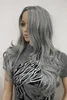 sexy no bangs gray/gray long wavy side skin part top synthetic hair women's wig