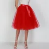 Skirts Elastic Waistband Bowknot Belt 6 Layer Knee Length Solid Color Mesh Skirt Women Tulle Puffy Wedding Bridesmaid Gown