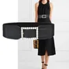 B￤lten 6cm Fashion Wide Dress Belt Square Bead Buckle Black Pu Leather Thicken Material Cumberbund Apparorer Accessories Midjeband