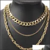 Kedjor kvinnor halsband smycken 3 st/set trendig mode guld sier f￤rg geometrisk legering l￤nk kedja punk hip hop 3480 Q2 droppleverans dhnzb