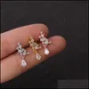 Stud 1Pc Gold Zircon Crystal Stainless Steel Barbell Ear Piercing Body Jewelry Cartilage Helix Tragus Rook Lobe Stud Earring 1225 Q2 Dh9Bm