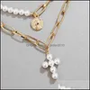 Pendant Necklaces Luxury Design Imitation Pearls Choker Necklace Female Cross Pendant Necklaces For Women Gold Color 2021 Fashion Co Dhkum