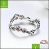 Met zijstenen 100% 925 Sterling Sier Side Stones Ring Twisted Daisy Flower Vrouwelijke vingerringen voor vrouwen bruiloft sieraden Anel SCR2 DHFHK