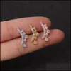 Stud 1Pc Gold Zircon Crystal Stainless Steel Barbell Ear Piercing Body Jewelry Cartilage Helix Tragus Rook Lobe Stud Earring 1225 Q2 Dh9Bm