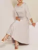 A-Line Mother of the Bride Dress Vintage Plus Size Bridal Party Gown Elegant Bateau Neck TEA L￤ngd Satin 3/4 Hylsa Champagne Silver 2022 Anpassad Robe de Soiree