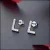 Stud Inalis 5A Cubic Zirconia Alphabet Earrings For Women Simple Character Stud 26 Geometric English Letters Fashion Jewelry 1742 Dro Dhs7Q