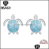 Studan Ocean Blue Turtles Studs For Women 925 Sterling Sier Glass i CZ Studs Jewelry Girl Girl Birthday Prezenty 1994 Q2 Drop dostarczenie dhlqg