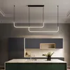 Moderne LED -lijn hanglamp voor eetkamer keukeneiland keuken eiland minimalistisch ontwerp indoor zwart hangende kroonluchter verlichting armatuur