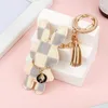 Rabbit Bunny Keychains Rings Women Cute Brown Flower Plaid PU Leather Car Keyrings Holder Fashion Design Bag Key Chains Jewelry Accessories Animal Pendants Charms