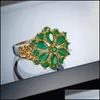 Fedi nuziali Anelli di barretta del fiore dello zircone verde per le donne Colore oro Scava fuori i gioielli della festa di fidanzamento di nozze Bague Femme Drop Deli Dhcwu