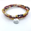 Bracelets de charme 3pcs / Set 4mm Pierre d'énergie de guérison Femmes Pendentif Ensembles Natute Moonkite Rouge Jaspers Yeallow Jades Perle