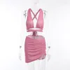 Abiti da lavoro Sylph Bling Glitter Donna Set da 2 pezzi Lace Up Halter Crop Top Ruffles Minigonna Si adatta a Co Oorden Party Club Outfits