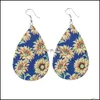 Dangle Lustre Tournesol Imprimé Faux Cuir Boucles D'oreilles En Forme De Larme Colorf Couches De Fleurs Motif Goutte D'eau Cadeaux Créatifs Livraison Dhv4P