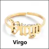 Bandringen Verstelbare roestvrijstalen ring 12 Constellaties Letter Lady Zodiac Finger Birthday sieraden cadeau 410 T2 Drop Delivery 2022 DHKSR