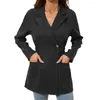 Costumes pour femmes revers manches longues grandes poches bouton unique couleur unie femmes Blazer automne taille élastique mi-long costume manteau formel