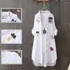 Women's Blouses Women Cotton Embroidery Loose Long White Shirts 2022 Spring Autumn Casual Office Lady Blouse Female Top Oversize 4XL