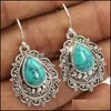 Dangle Chandelier Women Inlay Turquoise Eardrop Dangle Jewelry Water Drop Pear Shaped Retro Fashion Lady Plated Sier Earrings New Pa Dhruw