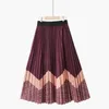 Skirts Female High Waist Skirt Simplicity Striped Plaid Japanese Contrast Panels Print 2022 Spring Women Medium Long Pleated