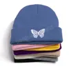 Bonnets tricotés unisexes, chapeau brodé de papillons, chapeaux de Ski chauds d'hiver, casquettes Skullies, casquette élastique douce, Bonnet de Sport pour hommes et femmes