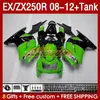 Tank Fairings OEM pour Kawasaki Green Stock Blk Ninja ZX250R EX ZX 250R ZX250 EX250 R 08-12 163NO.5 EX250R 08 09 10 11 12 ZX-250R 2009 2009 2010 2012 2012