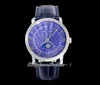 OMF Villeret Complicated Function A6554 Automatic Mens Watch V3 40mm 6654-1529-55B Steel Case Blue Dial Silver Roman Markers Leather Super Edition Puretime C3