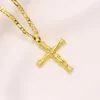 Pendant Necklaces Jesus Crucifix Cross 22k Fine Yellow Gold FINISH Italian Figaro Link Chain Necklace 24" 3mm Womens Mens