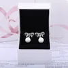 Witte parel hanger Stud Earring met originele doos voor Pandora Real 925 Sterling Silver Bow -oorbellen voor vrouwen Girls Wedding Party Sieraden Set