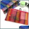 Sacs de rangement Nylon Net Transparent Cosmétique Sac Colorf Line Stripe Rangement Trousse De Toilette Femmes Maquillage Voyage Poche Paquet Convenie Dhubz