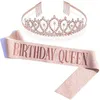 Other Event Party Supplies Bling Crystal Crown Tiara Birthday Anniversary Decoration Happy 18 21 30 40 50th Satin Sash 221013