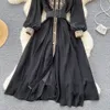H￶g midja A-Line l￥ng￤rmad kl￤nning Runway Dresses Women 2022 Elegant Boho Vintage Spring Autumn Luxury Party Lace broderi