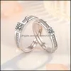 With Side Stones 925 Sterling Sier New Woman Jewelry Retro Simple Crystal Zircon Couple Ring Adjustable Size Drop Delivery 2022 Dhfki