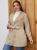 Overwear Toleen Plus Size Женская одежда 2022 Осень Зимняя мода Сплошная Слим Снимок Слушая простые простые негабаритные длинные пальто