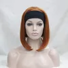 Linda peluca BOB 3/4 con diadema peluca de medio pelo corto de mujer recta marrón anaranjado