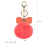 Keychains Cute Plush Ball Pendant Keychain Leather Bowknot Rhinestone Keyring For Women Fashion Bag Charms Ornaments Car Key Holder Gifts