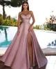 Nouvelles robes de bal roses sans manches en satin sans bretelles col en V appliques paillettes brillantes robes de soirée robes fente latérale longueur au sol robes de soirée grande taille sur mesure