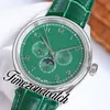 TWF Perpetual kalender IW344207 A52650 Automatische herenwork 42,4 mm Groene wijzerplaat Maanfase stalen kast groene lederen band horloges TimeZoneWatch