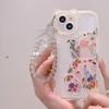 Casos de luxo 3d urso flor flor transparente pendurar capa de silicone para iphone 13 11 14 pro max 12 xr x xs protetora transparente tampa macia