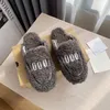 Inside and Fluffy Outside Women New Full Wool Cozy Mules Shoes Embroidery Black White Turmeric Dark Grey Apricot Woman Lazy Muller Slippers Outdoor Slid 99