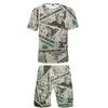 Men's Tracksuits Men Sets Summer United States Dollar 3D Printed Shorts T-shirt Outfits Male Casual Hip Hop Creative Money 2Piece Suit